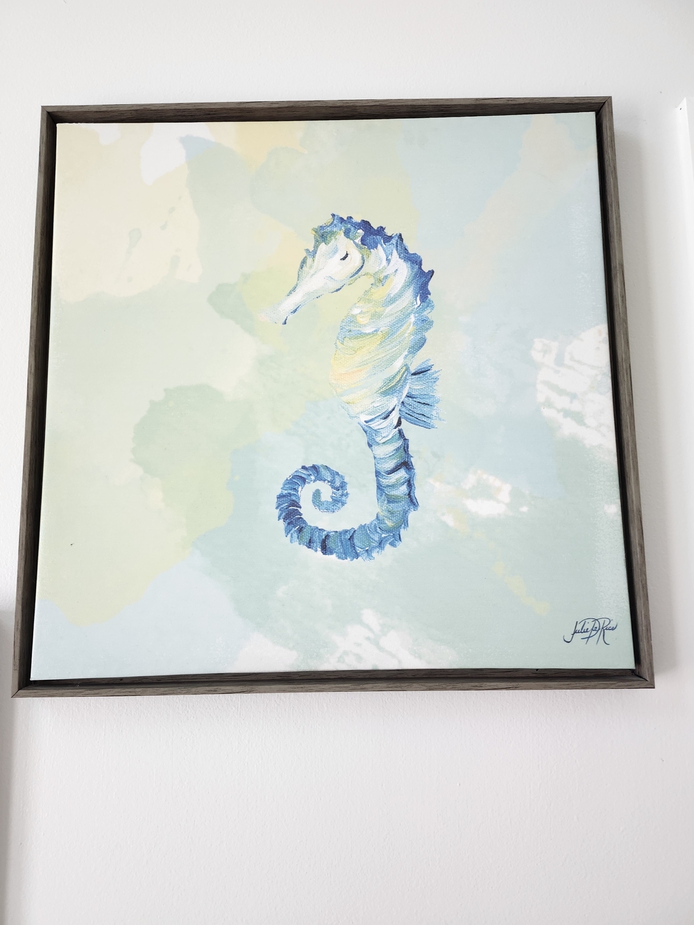 Coastal Seahorse Canvas Art in Blue and Cream